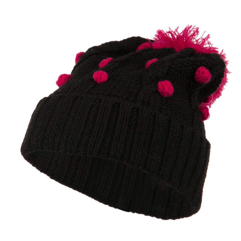 Cable Polka Dot Pom Cuff Beanie
