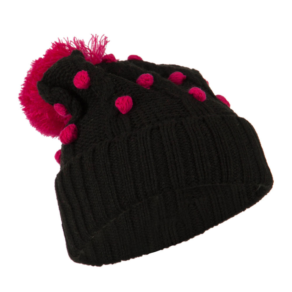 Cable Polka Dot Pom Cuff Beanie