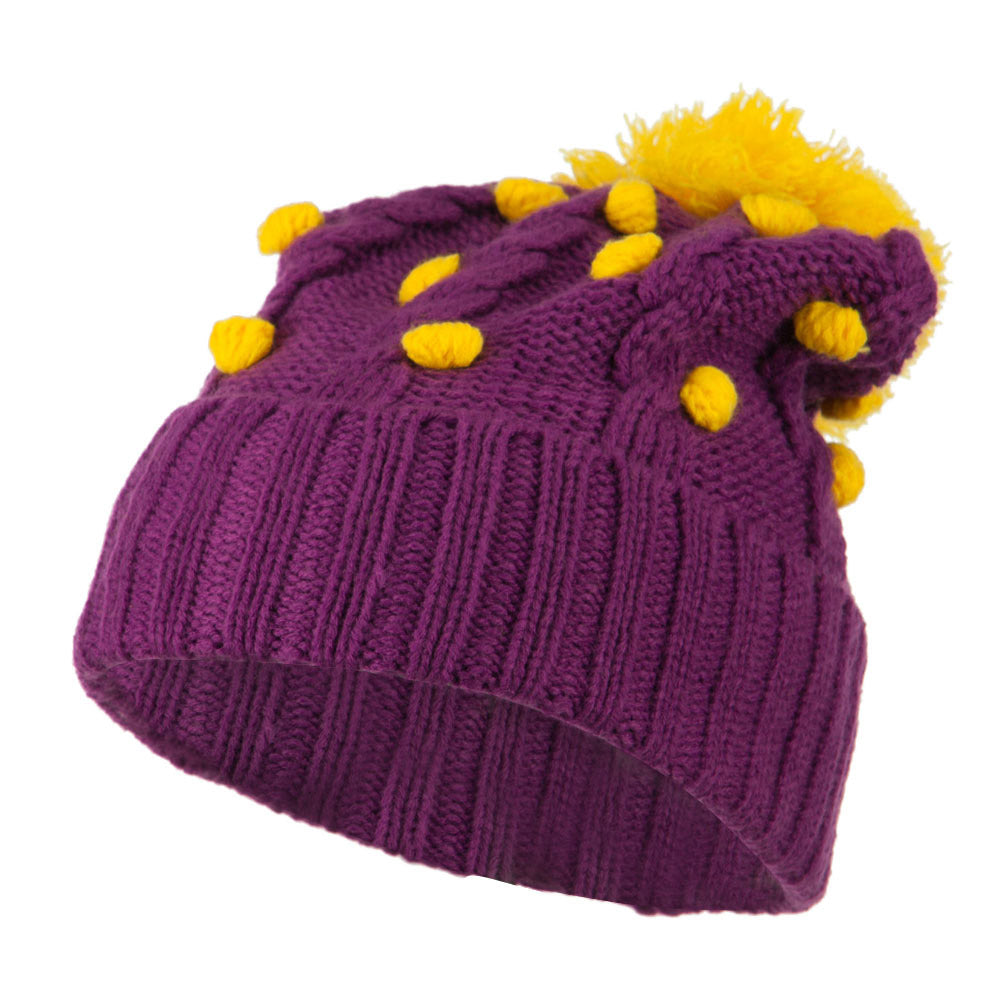 Cable Polka Dot Pom Cuff Beanie
