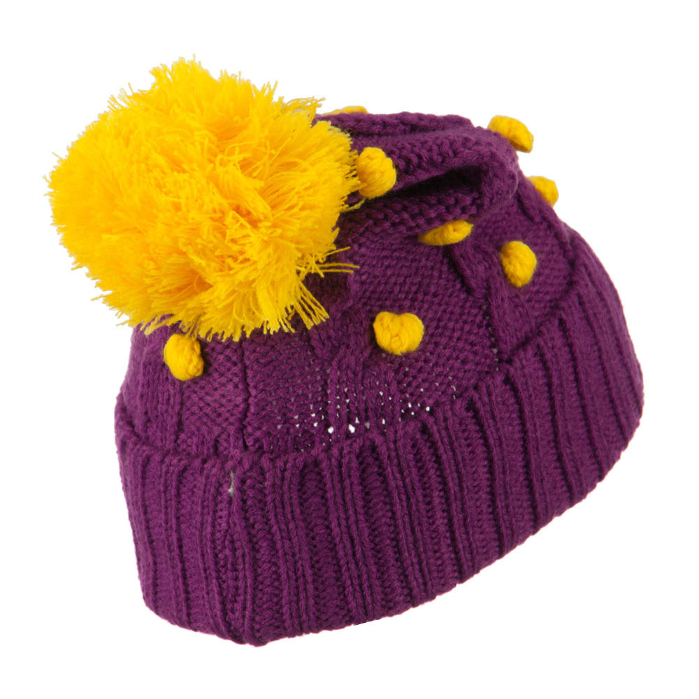 Cable Polka Dot Pom Cuff Beanie