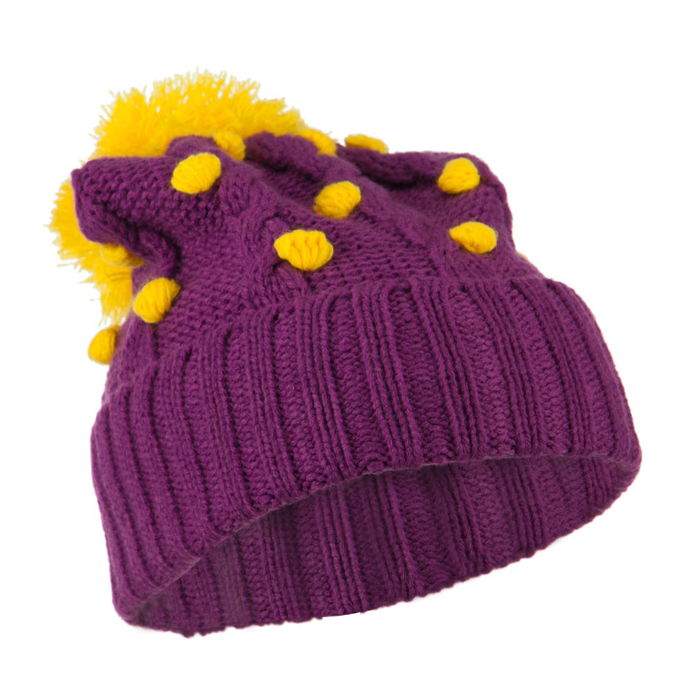 Cable Polka Dot Pom Cuff Beanie