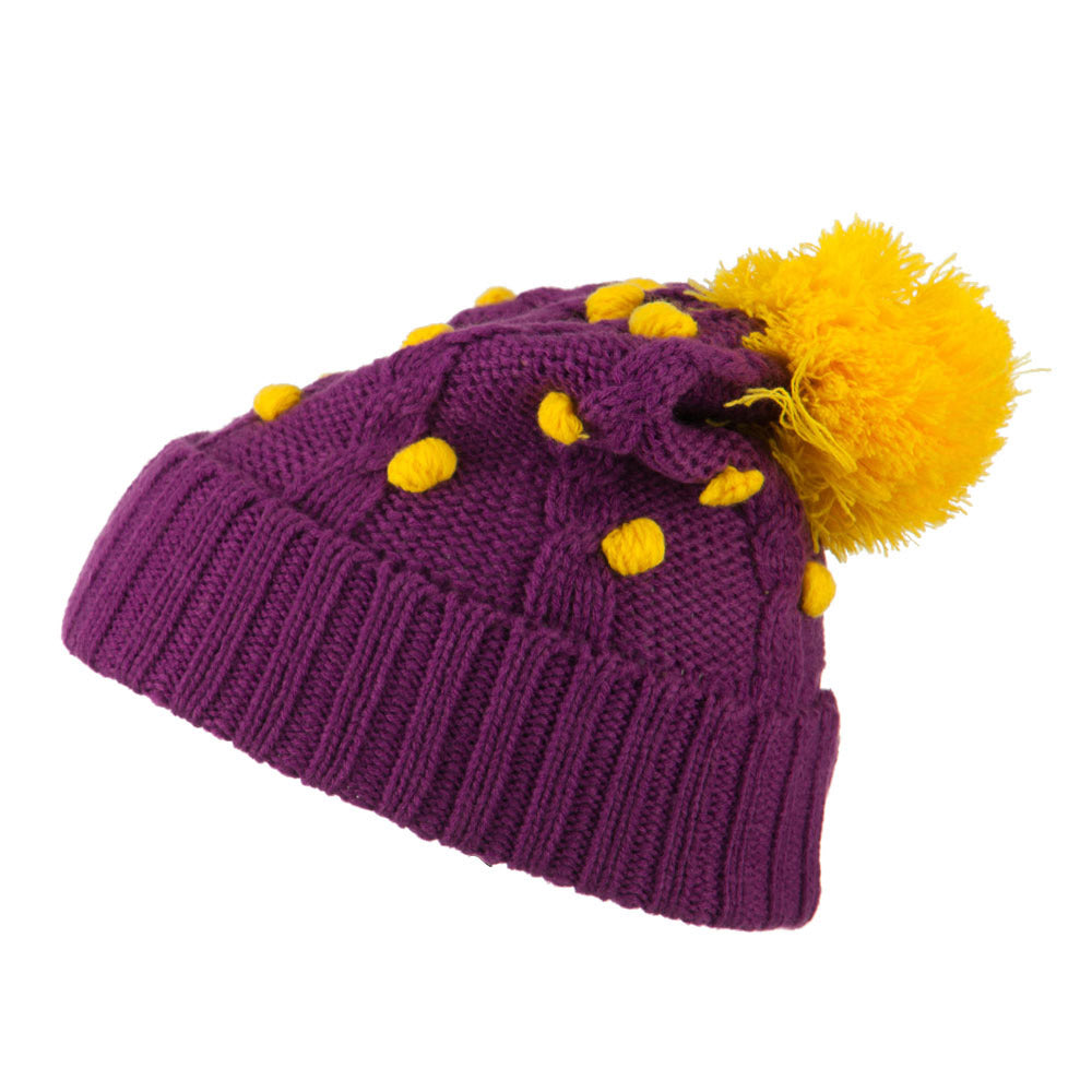 Cable Polka Dot Pom Cuff Beanie
