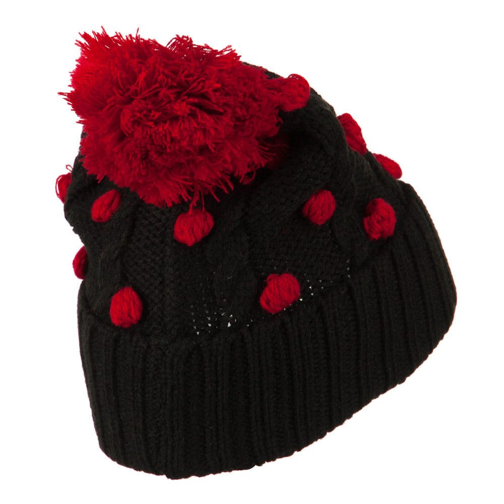 Cable Polka Dot Pom Cuff Beanie