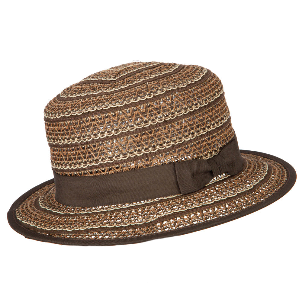 Women's Crochet Weave Paper Braid Boater Hat