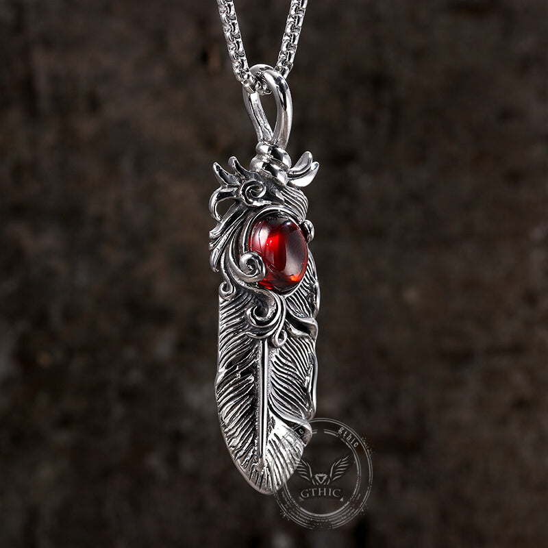 Creative Ruby Feather Stainless Steel Pendant Necklace