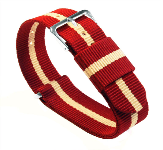 Crimson Red And Linen White NATO® style Nylon Watch Band