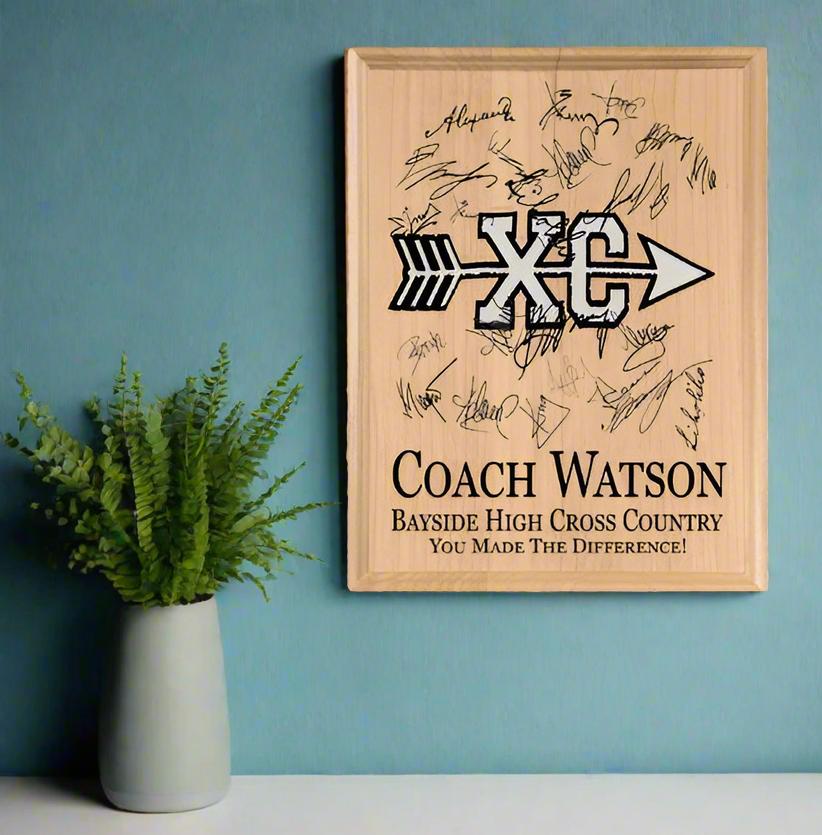 Cross Country Coach Gift Plaque Award SIGNABLE for Team Notes & Signatures