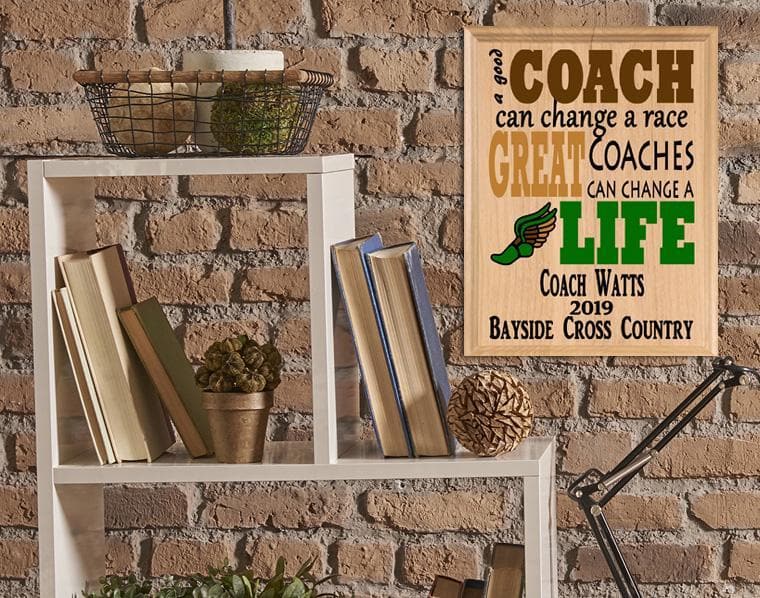 Custom Cross Country Coach Gift – Personalized Wood Plaque with Name & Year – “Great Coaches Change Lives” – Made in USA – 11x8.5