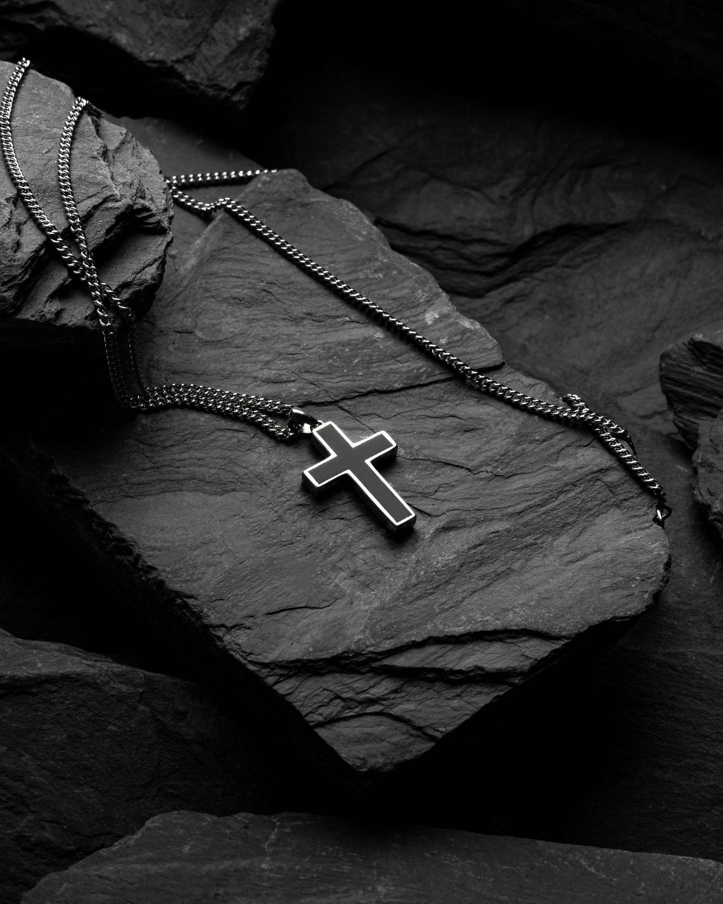 Stone Cross Pendant - Sterling Silver Set
