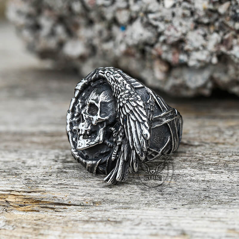 Crow Stainless Steel Skull Ring