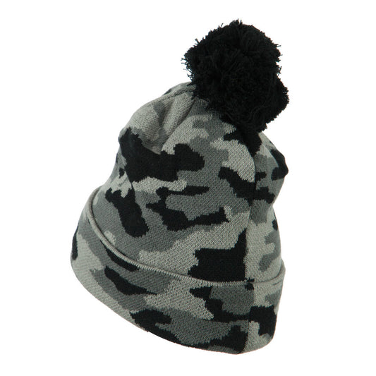Camouflage All Over Pom Cuff Beanie