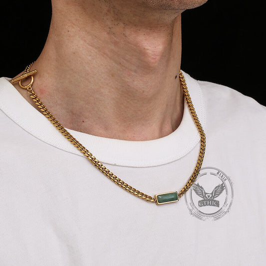Cuban Link Aventurine Stainless Steel Necklace