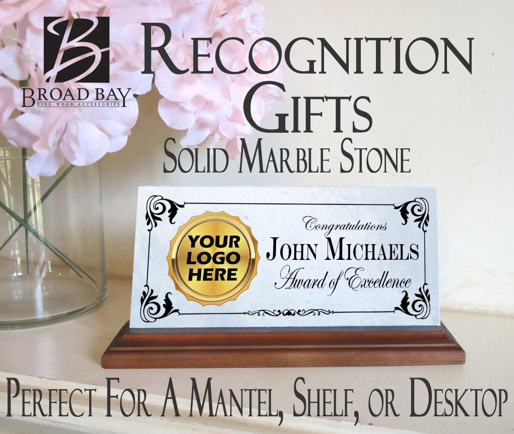 Custom Logo Award Plaque – Personalized Marble Desk Sign for Employee Recognition