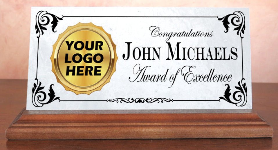 Custom Logo Award Plaque – Personalized Marble Desk Sign for Employee Recognition