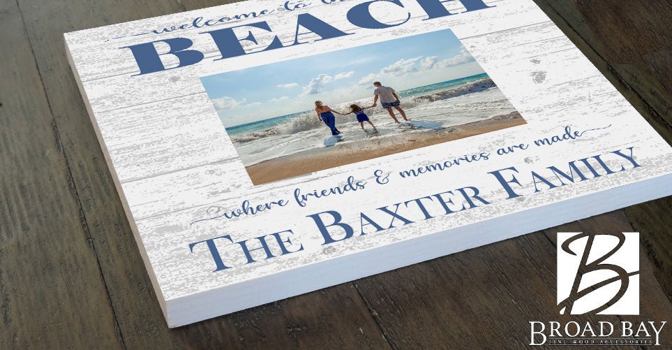 Custom Beach House Photo Frame with Picture Printed On Wood