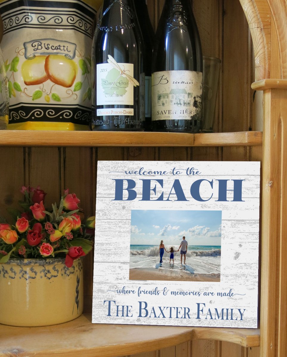 Custom Beach House Photo Frame with Picture Printed On Wood