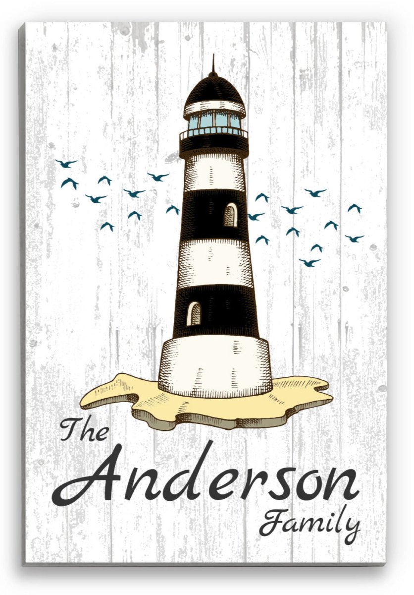 Custom Lighthouse Family Name Sign – Personalized Beach House or Coastal Wall Art | Nautical Décor