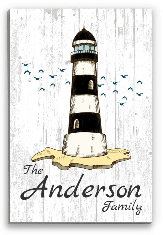 Custom Lighthouse Family Name Sign – Personalized Beach House or Coastal Wall Art | Nautical Décor