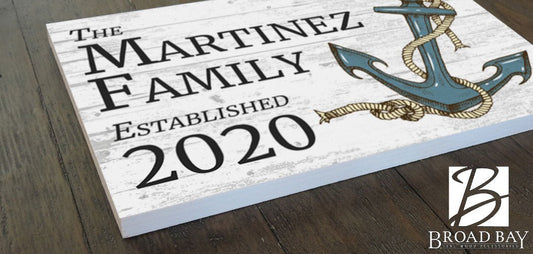 Custom Nautical Family Name Sign – Anchor Design with Established Year | Personalized Lake or Beach House Decor