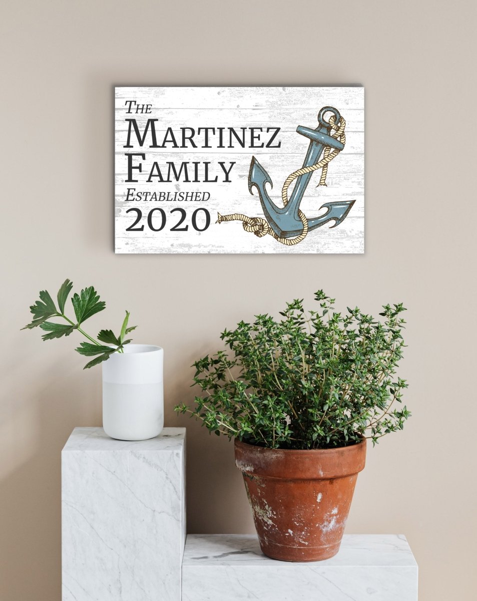 Custom Nautical Family Name Sign – Anchor Design with Established Year | Personalized Lake or Beach House Decor