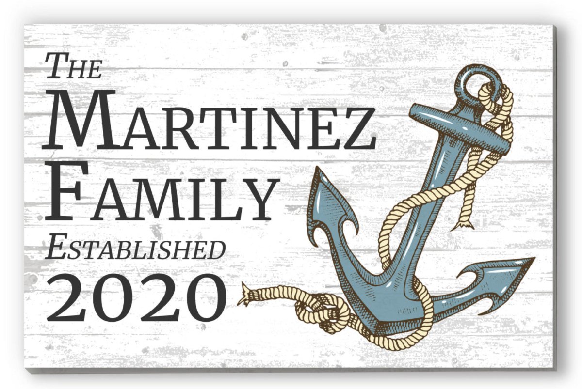 Custom Nautical Family Name Sign – Anchor Design with Established Year | Personalized Lake or Beach House Decor