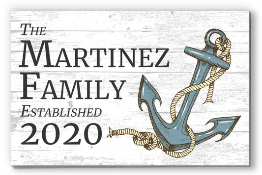 Custom Nautical Family Name Sign – Anchor Design with Established Year | Personalized Lake or Beach House Decor