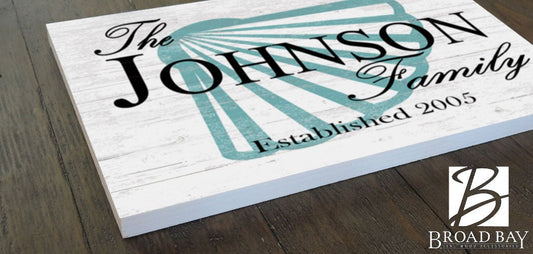 Custom Beach House Sign with Name & Established Date - Solid Wood - Shell Design