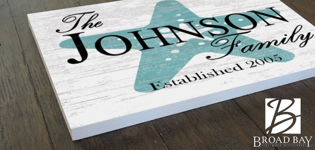 Custom Beach House Sign with Name & Established Date Starfish Design