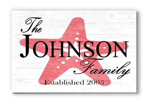 Custom Beach House Sign with Name & Established Date Starfish Design