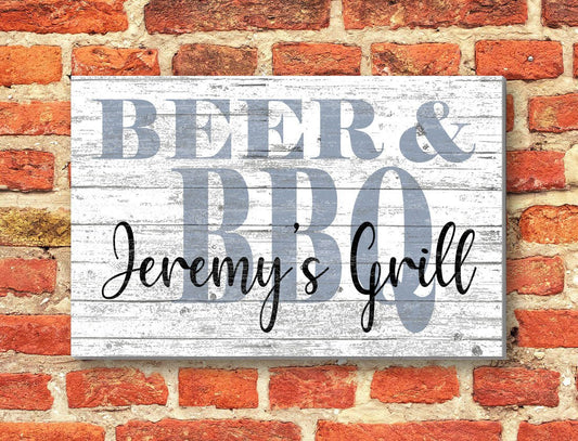 Custom Beer & BBQ Sign Personalized Grilling Gift for Dad, Grandpa, Boyfriend Husband Or Any Cool Man