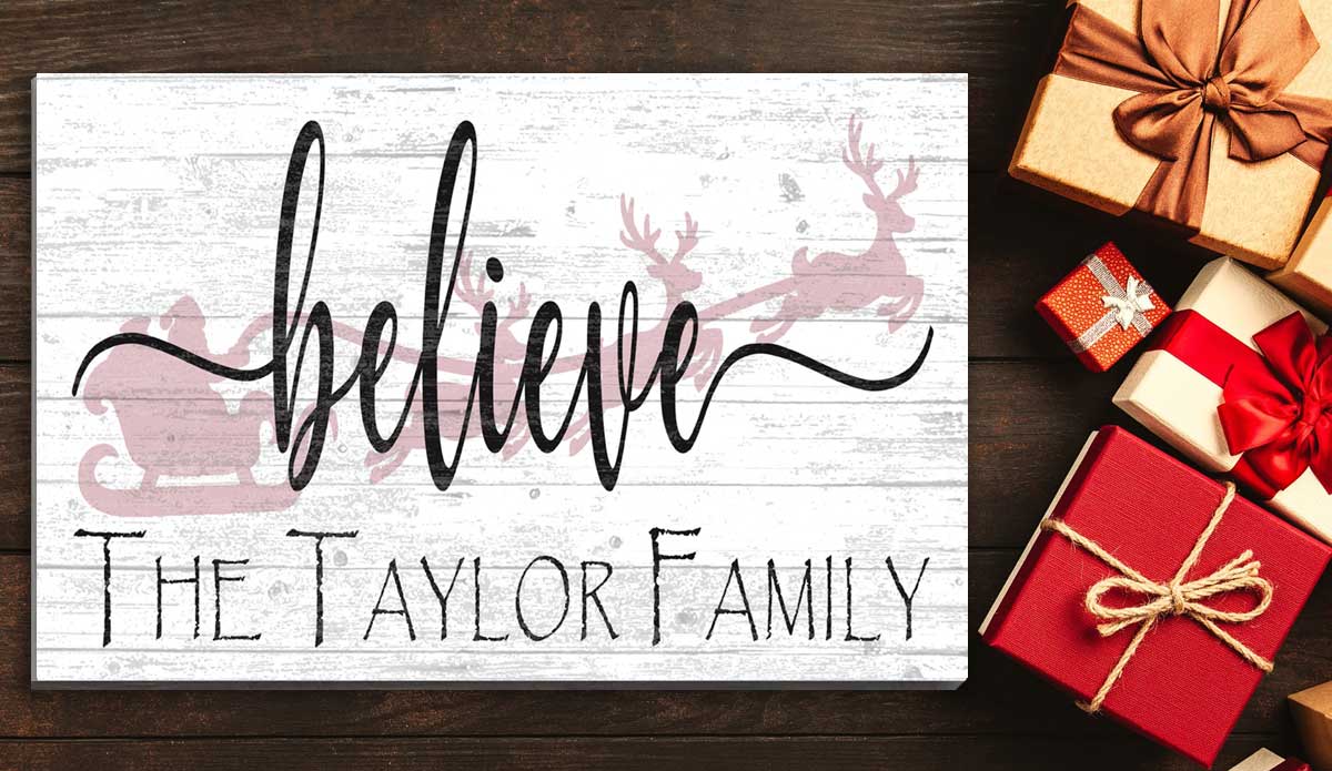 Custom BELIEVE Christmas Sign PERSONALIZED Wood Wall Art
