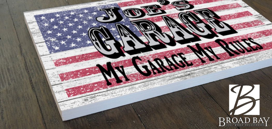 Custom Garage Sign – Personalized American Flag Wall Art with Name & Saying | Gift for Dad, Husband, Grandpa or Mechanic