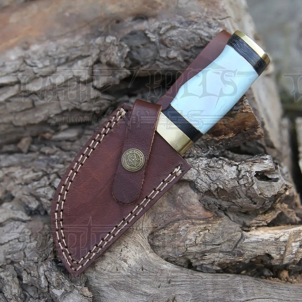 Custom Handmade Damascus Steel Skinner Hunting Knife Bone & Brass Guard Handle WH 3547