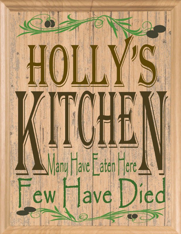 Custom Kitchen Signs Personalized Name Solid Wood Decor - 11" x 8.5"
