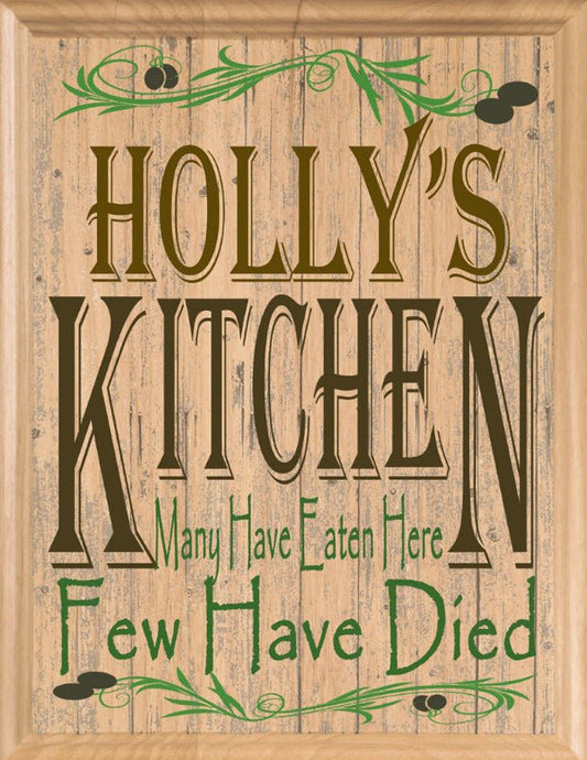 Custom Kitchen Signs Personalized Name Solid Wood Decor - 11" x 8.5"