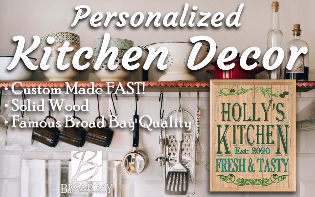 Custom Kitchen Signs Personalized Name Solid Wood Decor - 11" x 8.5"