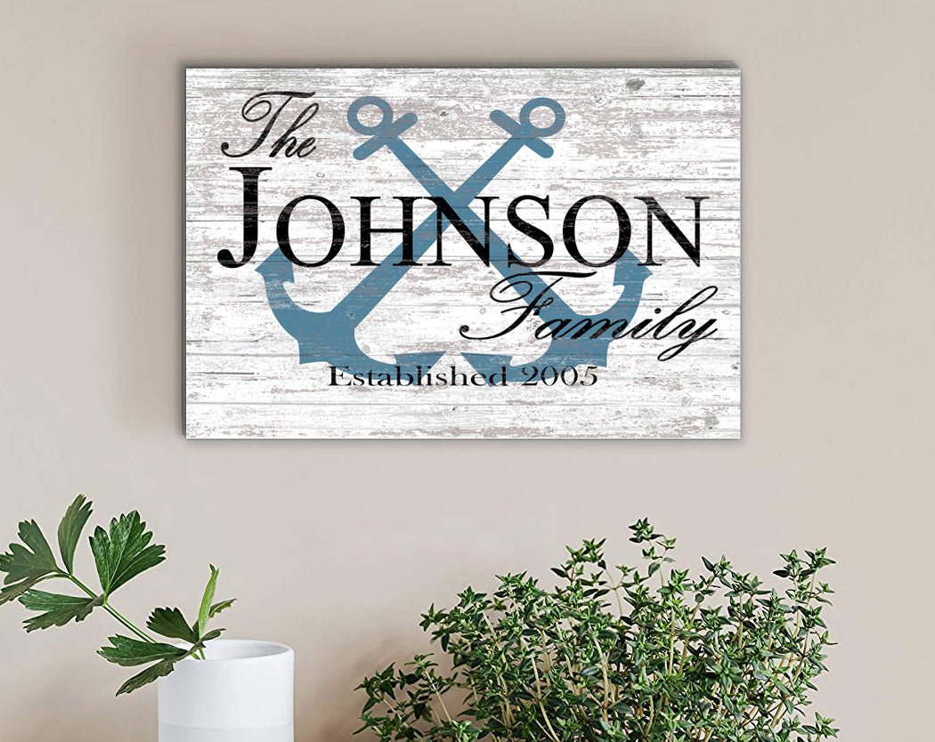 Custom Lake or Beach House Sign – Personalized Anchor Design with Family Name & Established Year | Nautical Wall Art