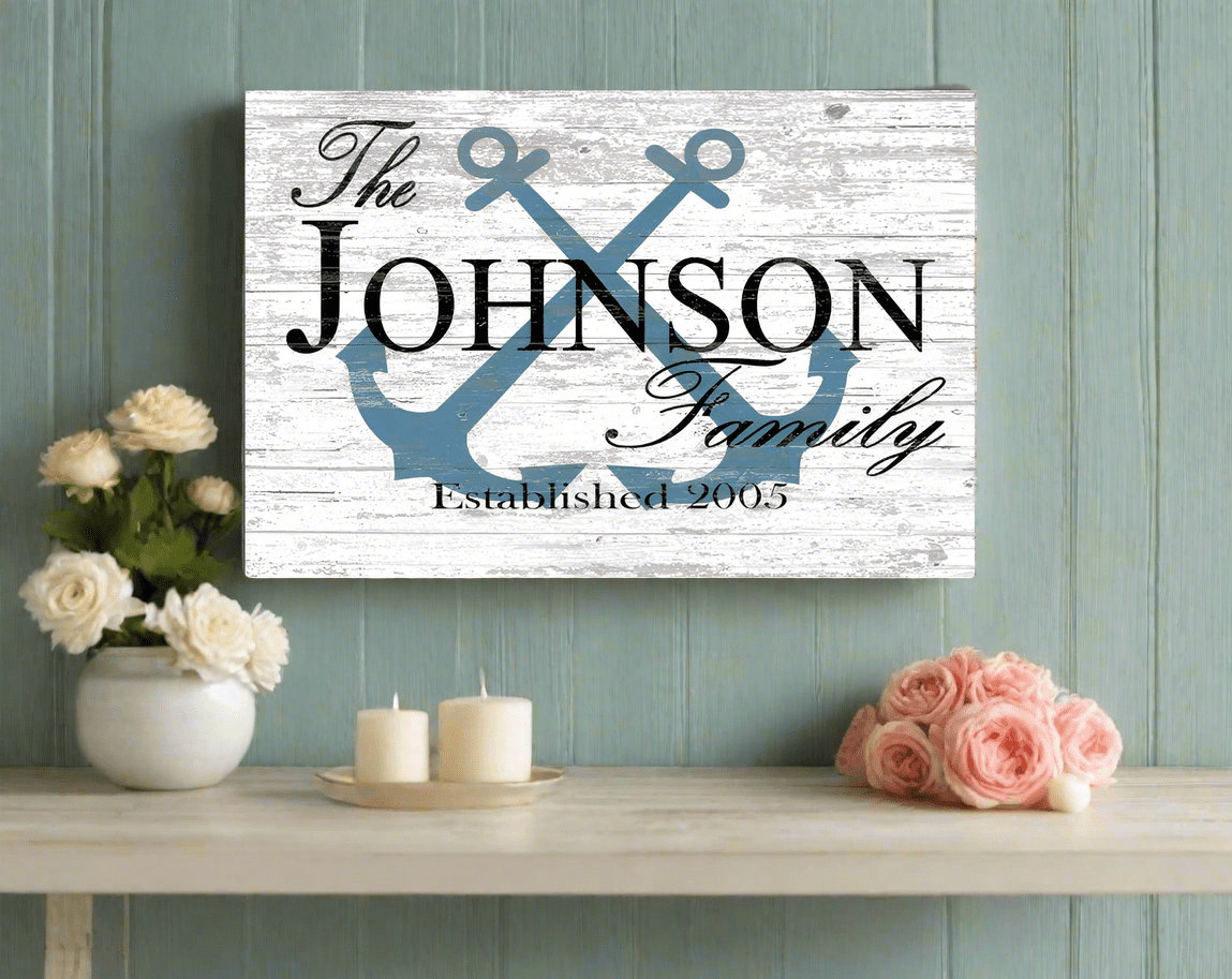 Custom Lake or Beach House Sign – Personalized Anchor Design with Family Name & Established Year | Nautical Wall Art