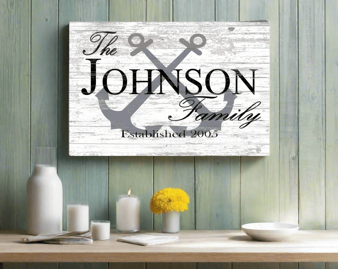 Custom Lake or Beach House Sign – Personalized Anchor Design with Family Name & Established Year | Nautical Wall Art