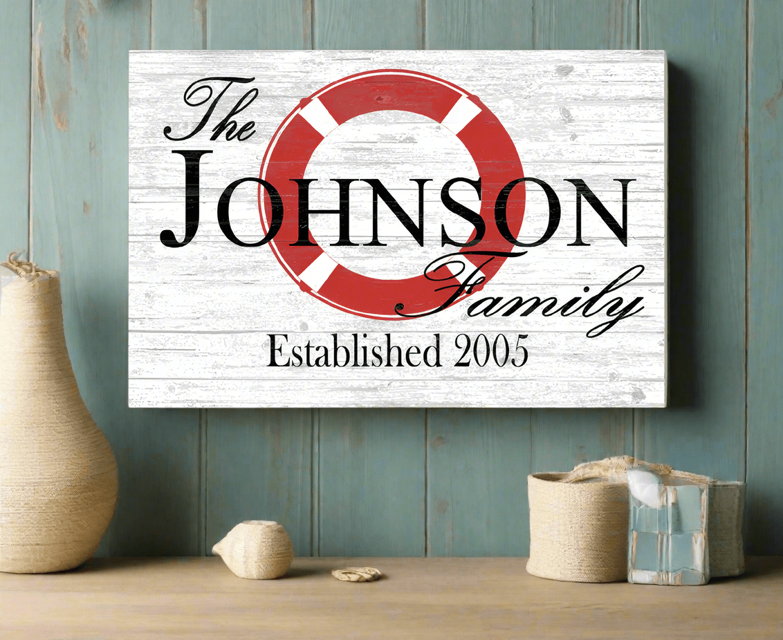 Custom Lake or Beach House Sign – Lifesaver Ring Design with Family Name & Established Year | Personalized Pool or Coastal Decor