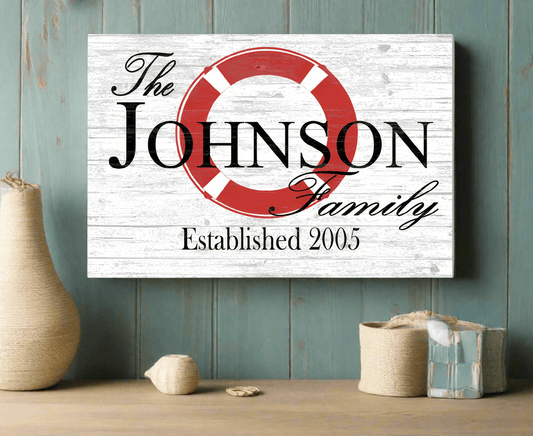 Custom Lake or Beach House Sign – Lifesaver Ring Design with Family Name & Established Year | Personalized Pool or Coastal Decor
