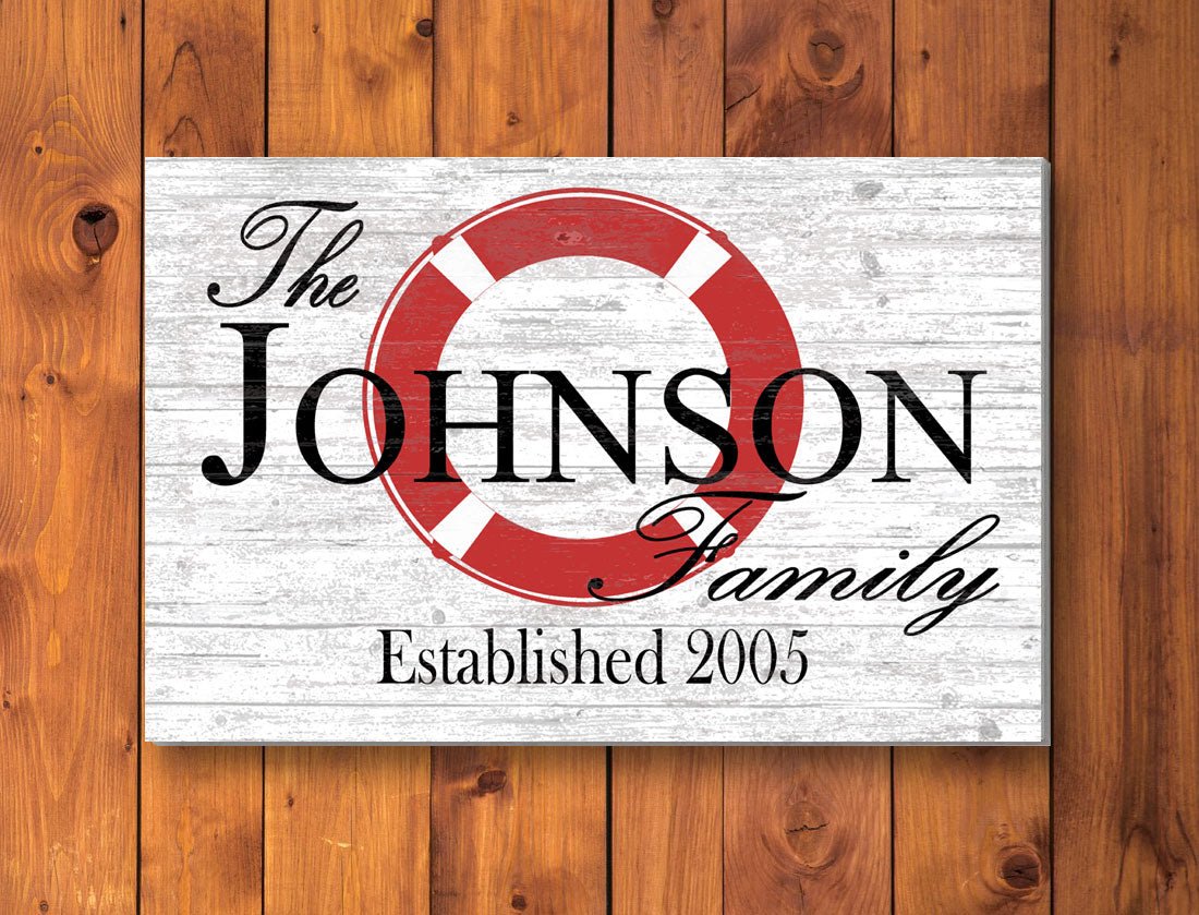 Custom Lake or Beach House Sign – Lifesaver Ring Design with Family Name & Established Year | Personalized Pool or Coastal Decor