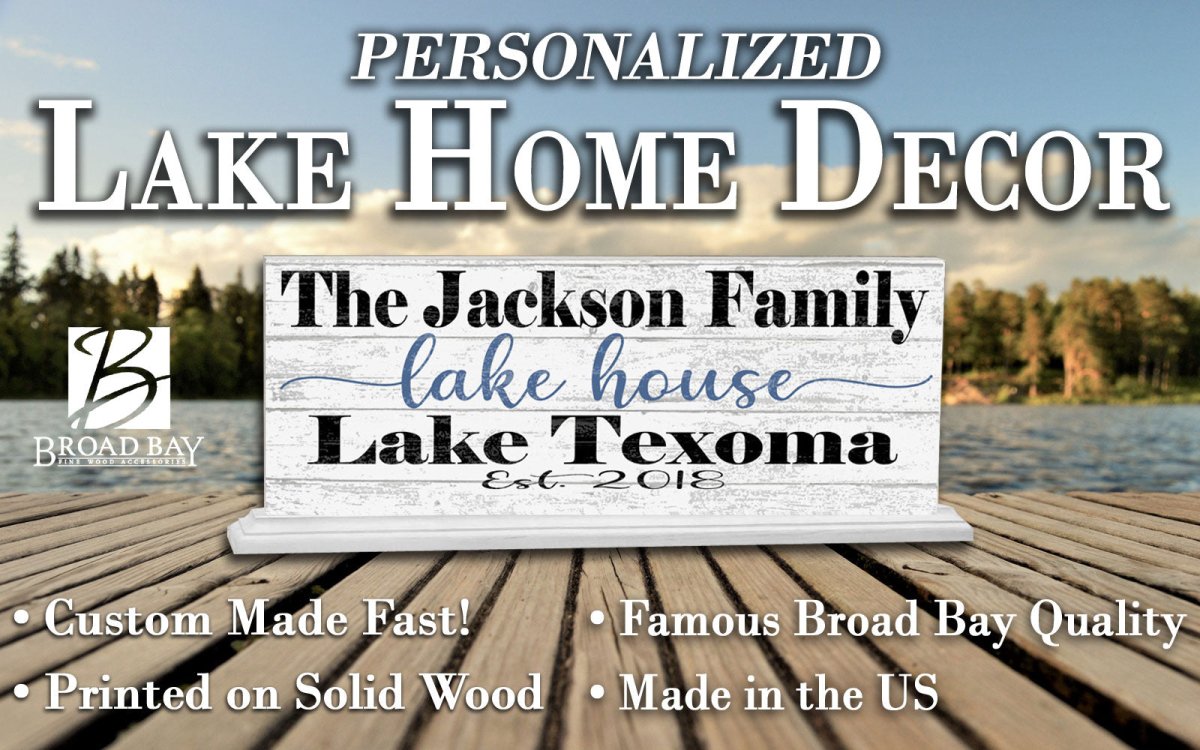 Custom Lake House Sign with Established Date and Name - SOLID WOOD 16.5in x 6in