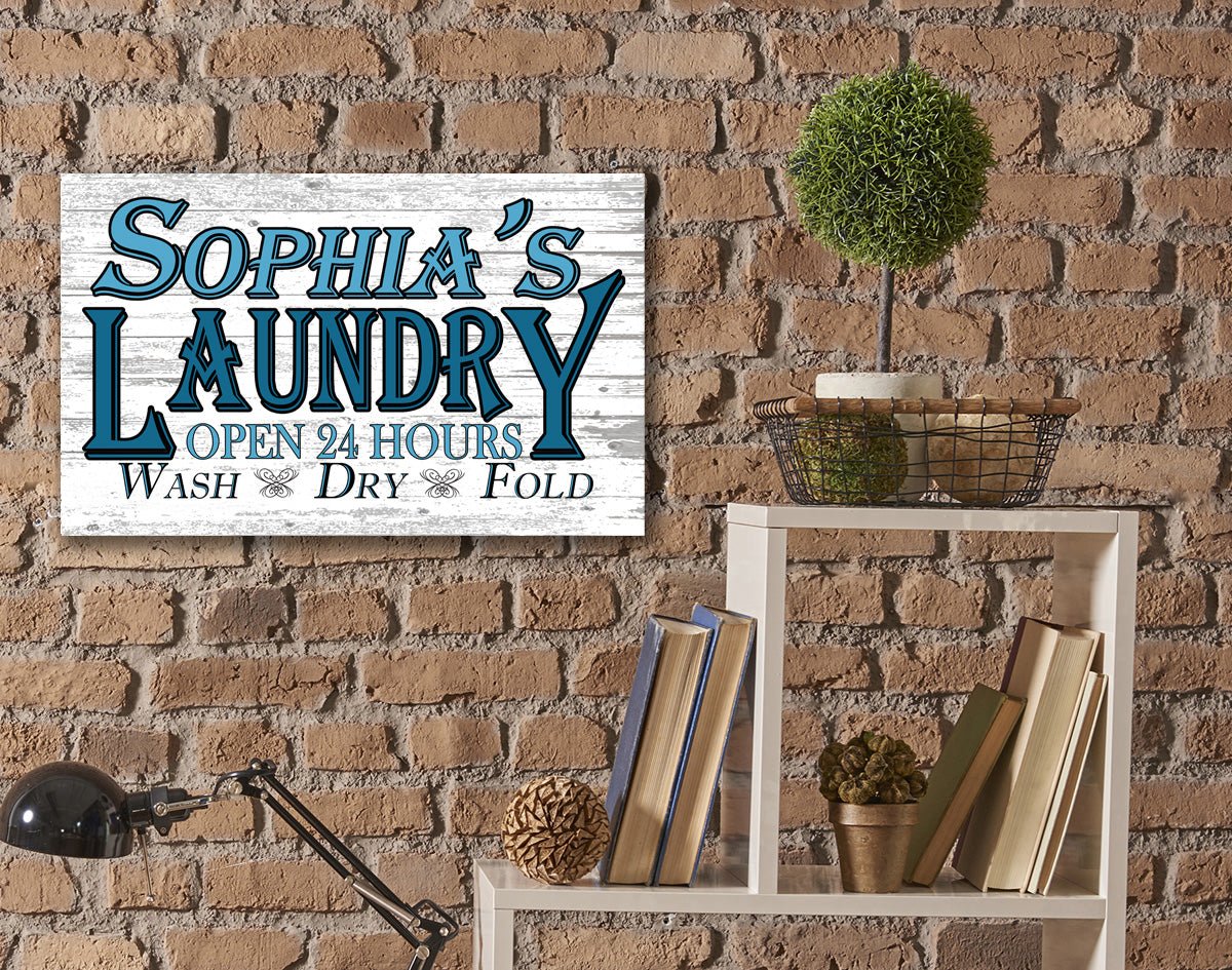 Custom Laundry Room Sign Open 24 Hours Wash Dry Fold Vintage Wall Art