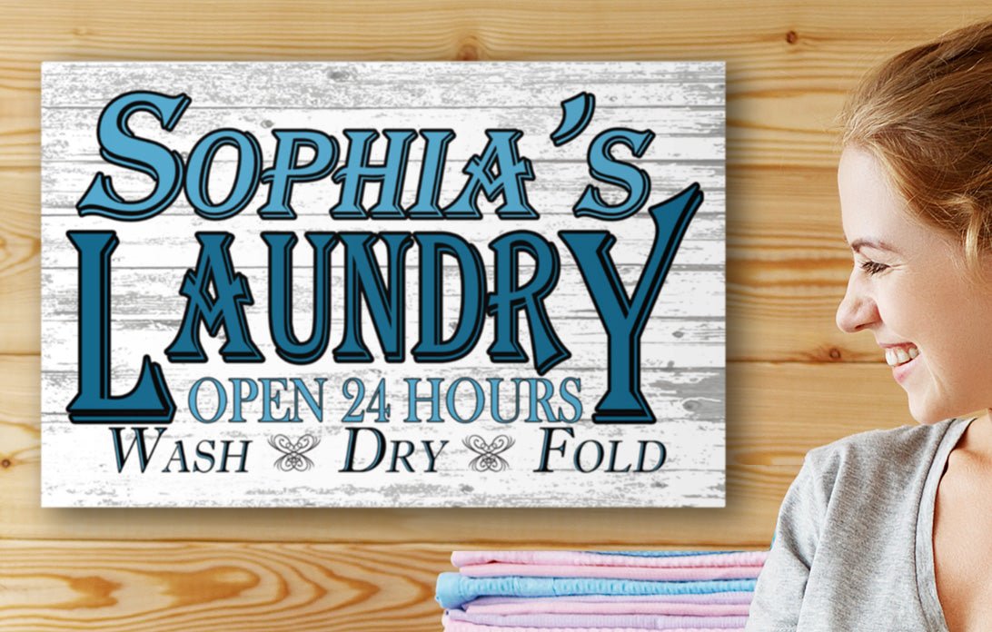 Custom Laundry Room Sign Open 24 Hours Wash Dry Fold Vintage Wall Art