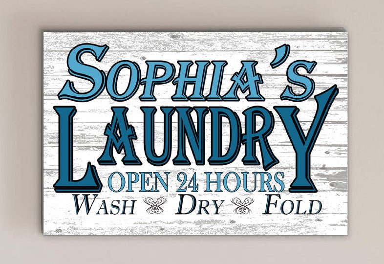 Custom Laundry Room Sign Open 24 Hours Wash Dry Fold Vintage Wall Art