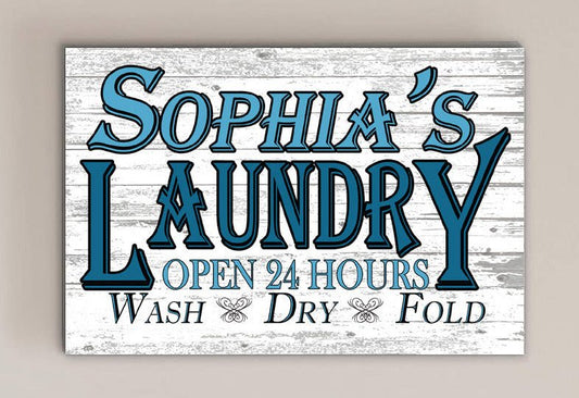 Custom Laundry Room Sign Open 24 Hours Wash Dry Fold Vintage Wall Art