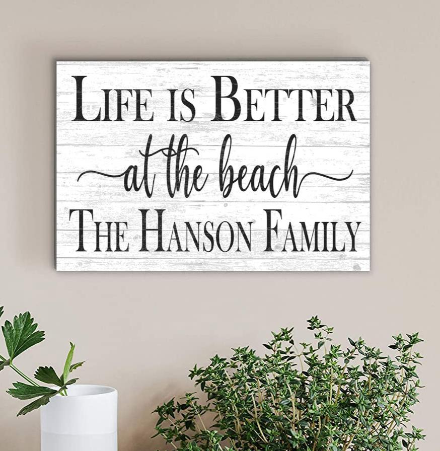Personalized Beach House Sign – “Life Is Better at the Beach” | Custom Family Name Coastal Wall Art