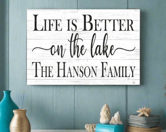Personalized Lake House Sign – “Life Is Better on the Lake” | Custom Family Name Wall Art