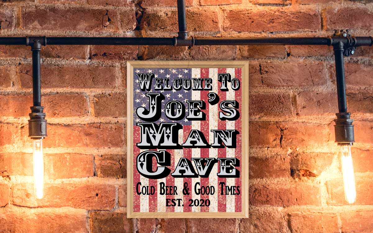 Custom Man Cave Sign American Flag Custom Patriotic Art Decoration